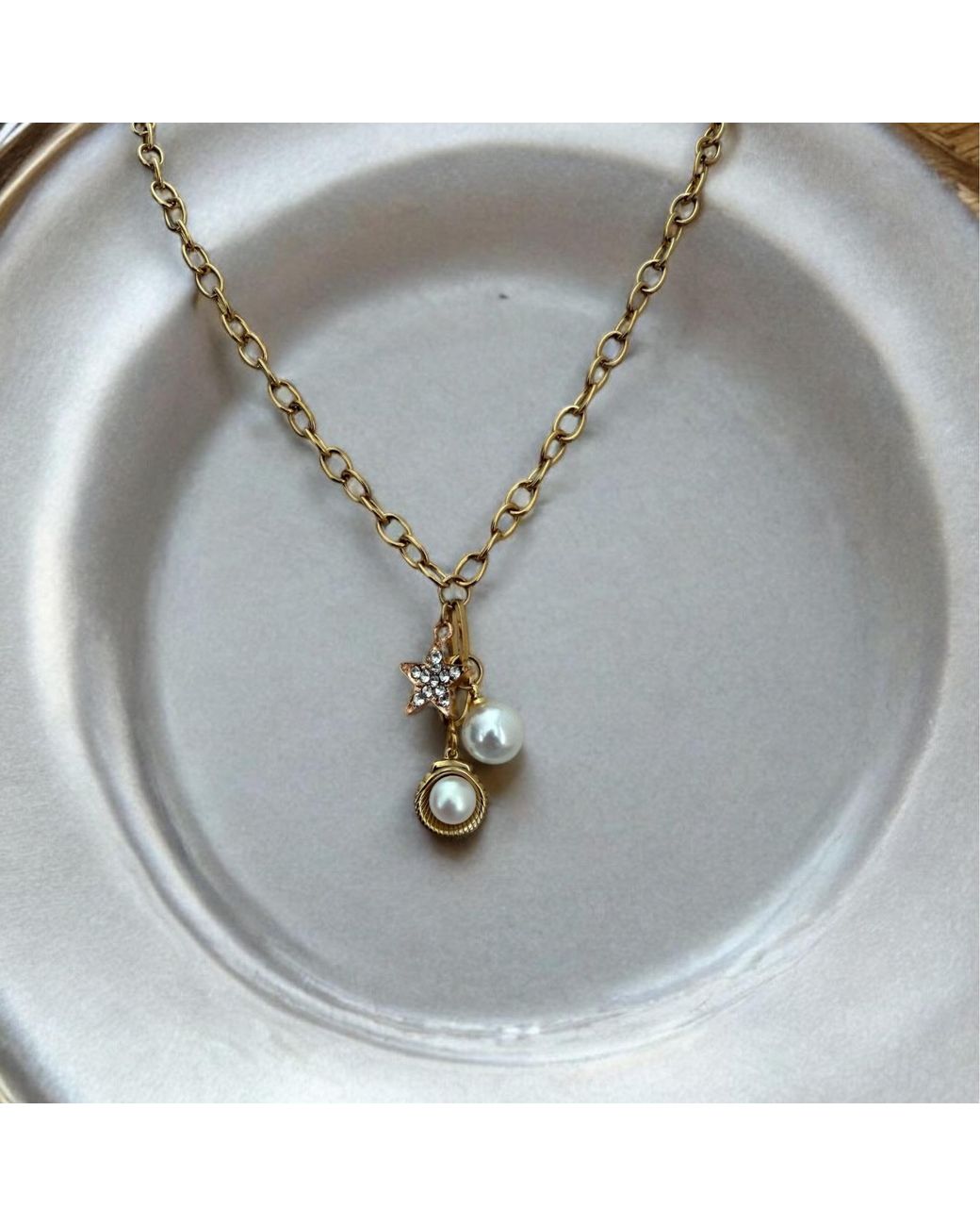 Vicky&Nico Metallic Rose Rose Star And Shell Pearl Pendant Necklace