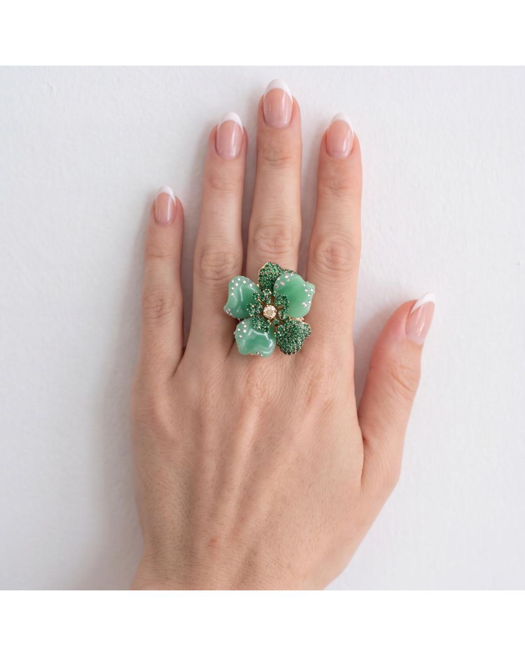 Latelita London Black Jade Rose Flower Cocktail Ring