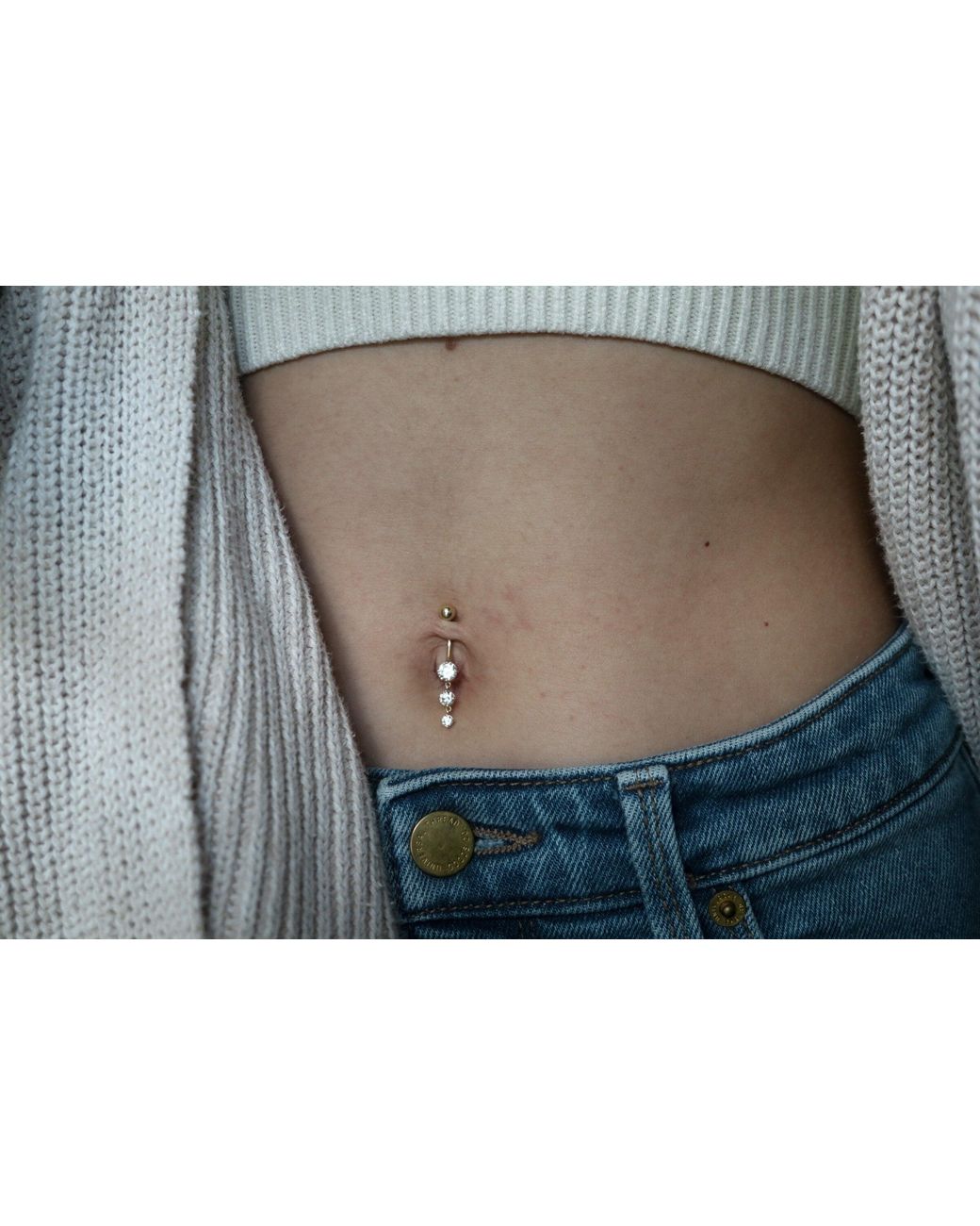 Zahav Jewelry Metallic 10K Solid 14G Cz Dangle Belly Button Ring