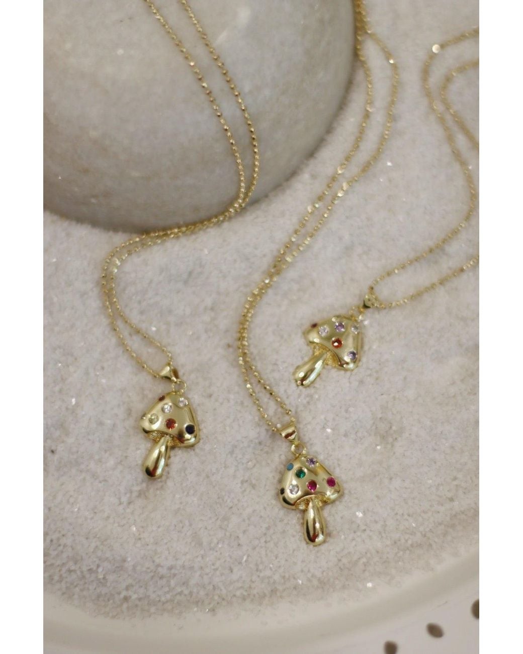 Carolina Benoit Metallic Fantastic Mushrooms Charm Necklace