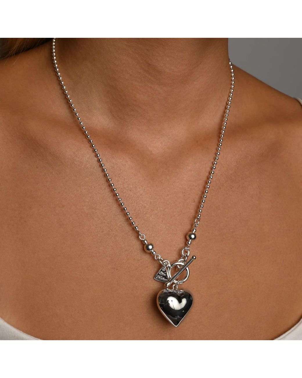 Von Treskow Metallic Ball Chain Puffy Heart Necklace