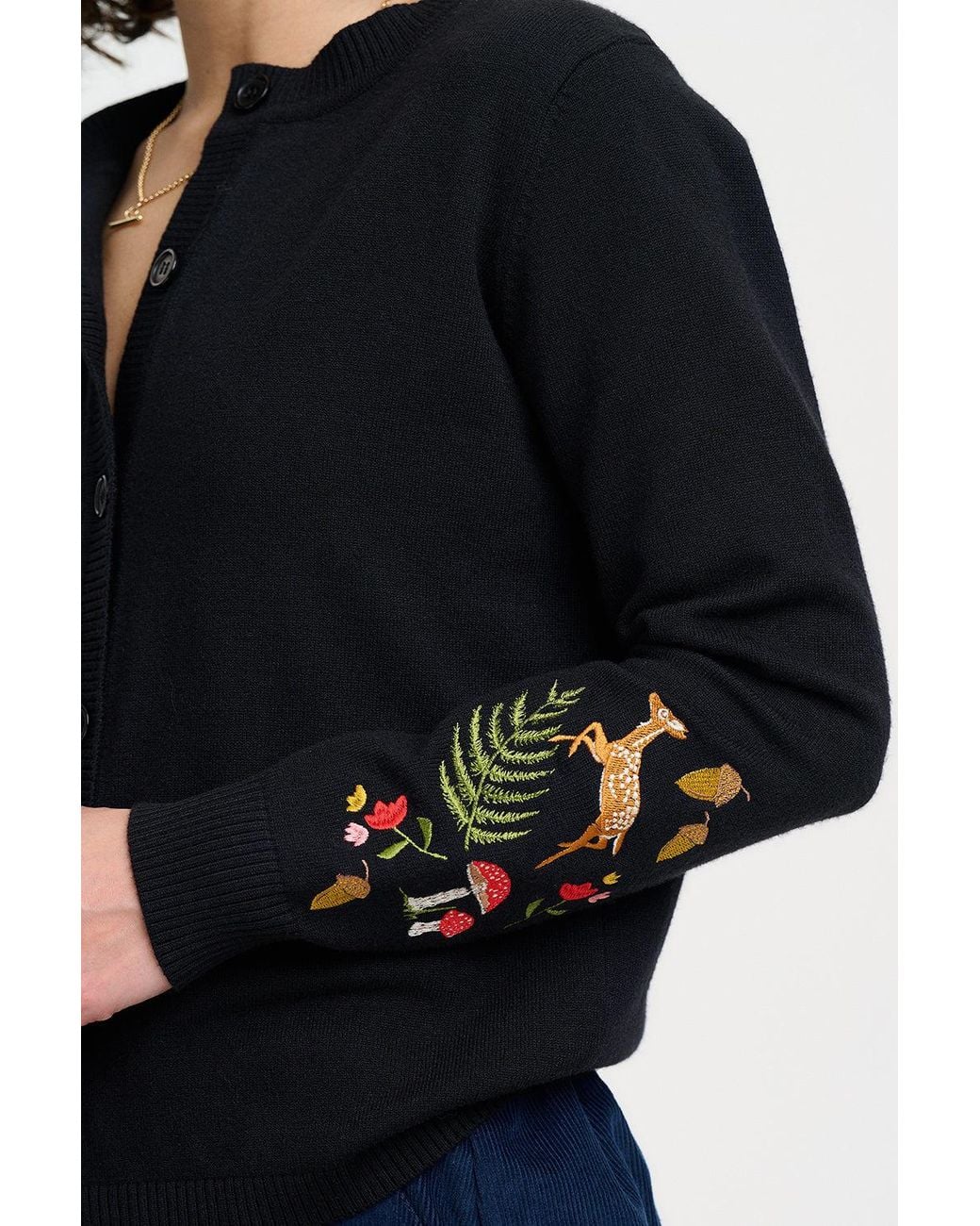 Sugarhill Black Kamila Cardigan Woodland Embroidery