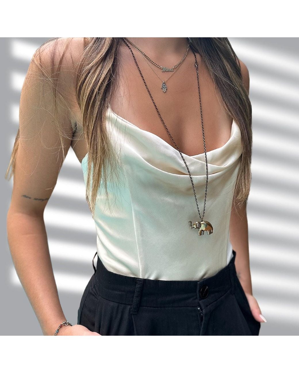 Ebru Jewelry Metallic Symbol Of Luck Elephant Long Chain Necklace