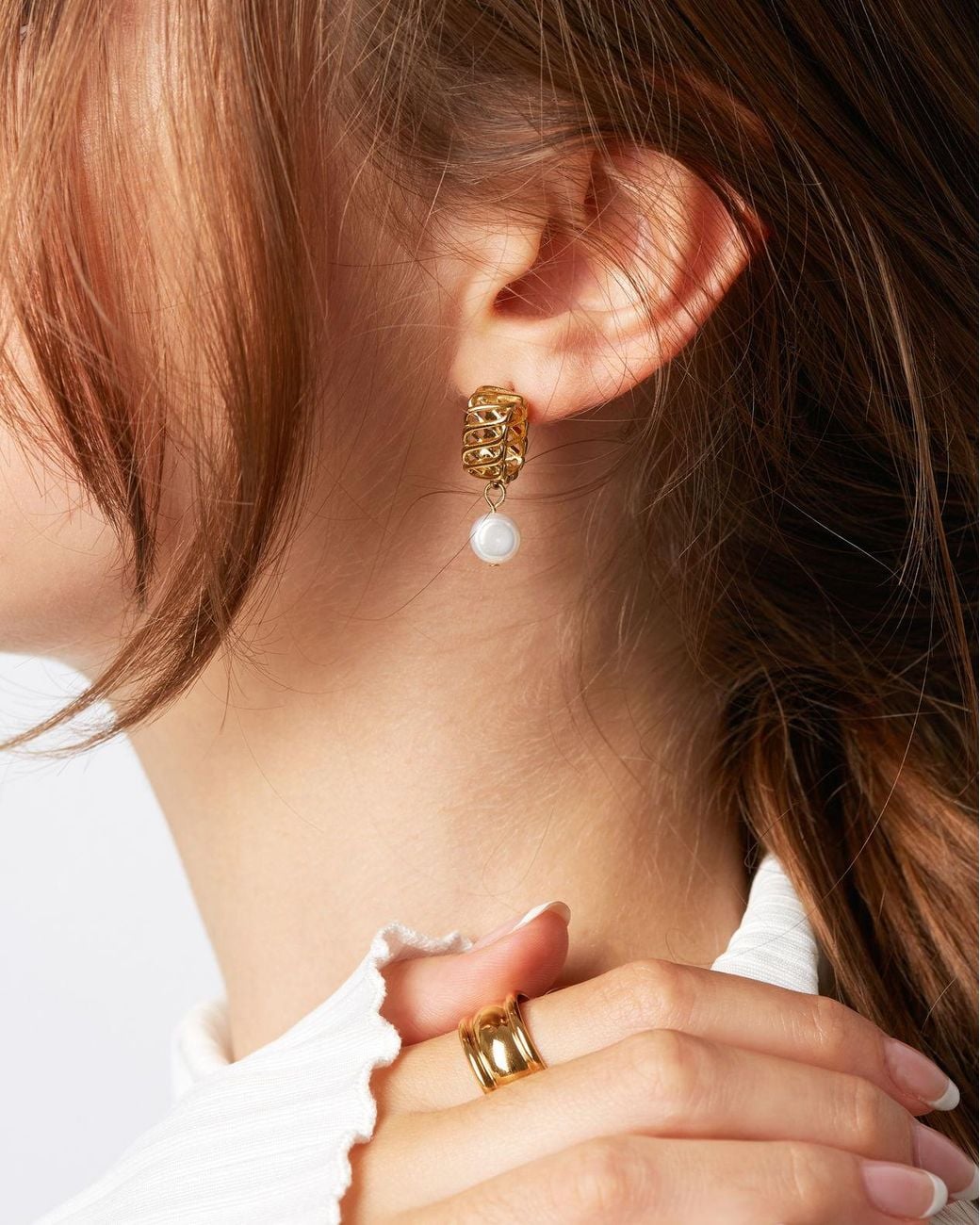 Ballinger Jewellery Metallic Woven Drop Freshwater Pearl Earrings