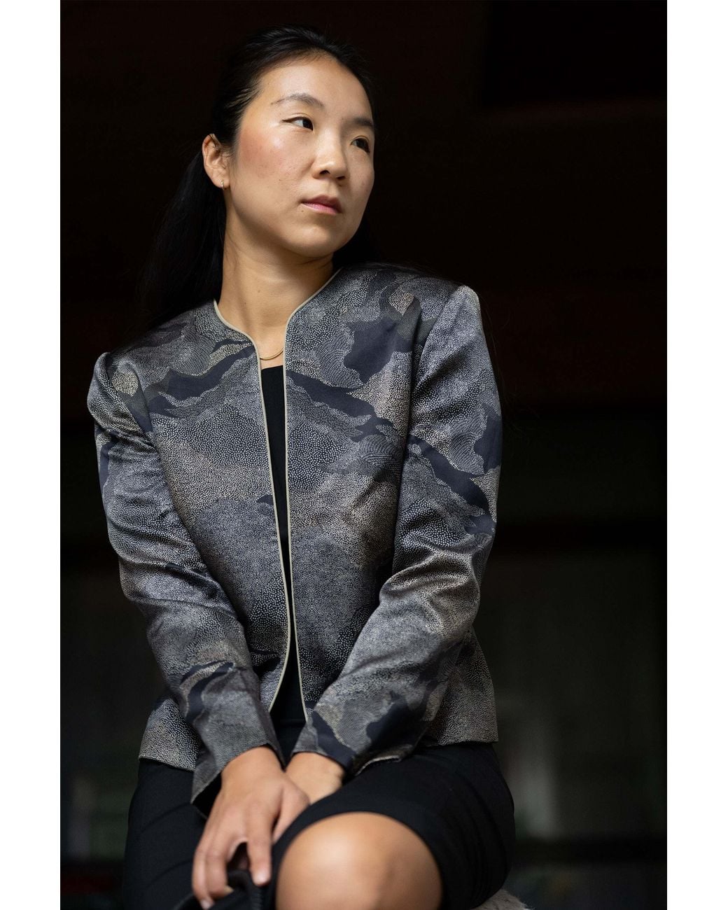 Stovaria Gray Midnight Pure Silk Lightweight Statement Jacket