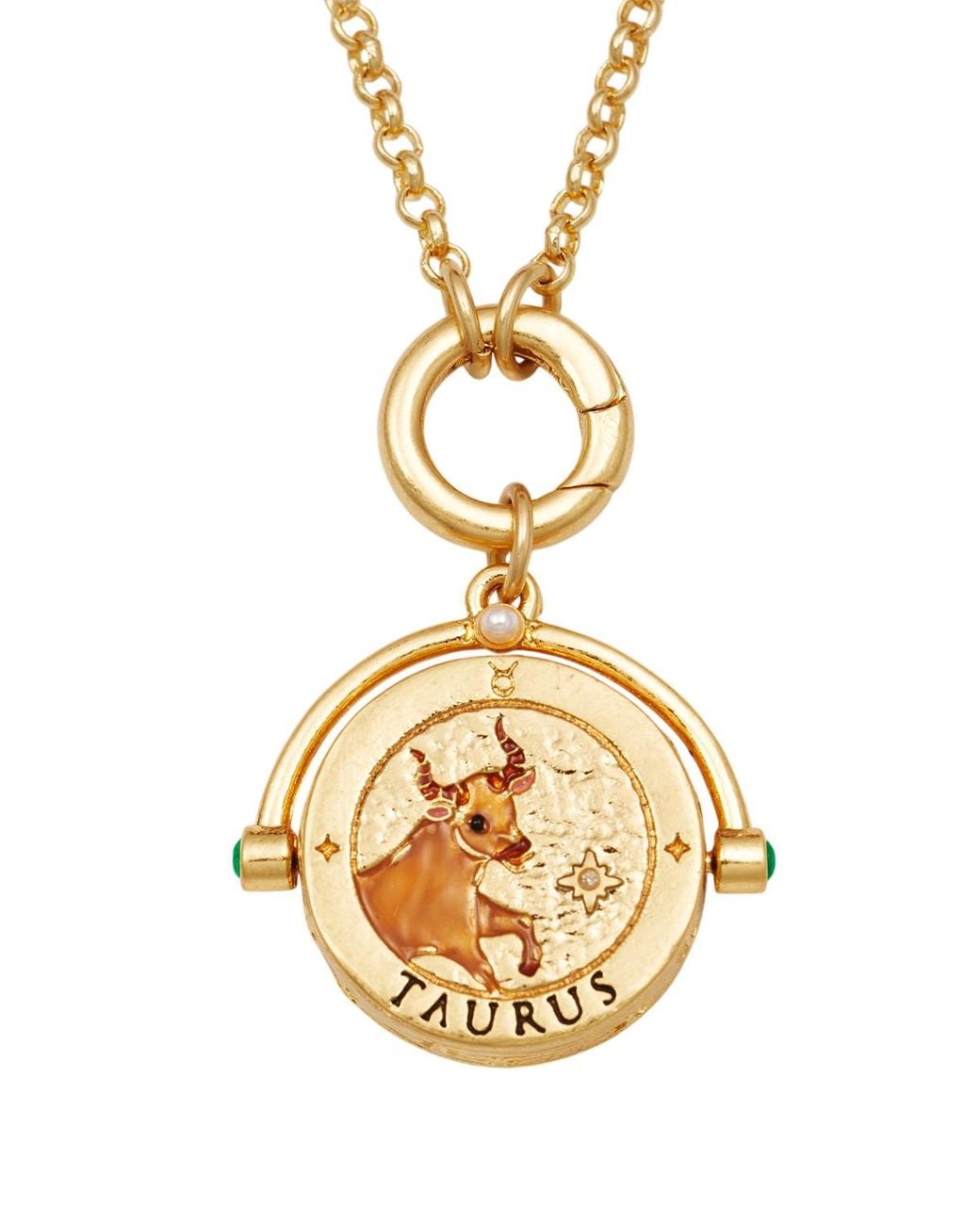 Fable England Metallic Taurus Zodiac Spinner Necklace