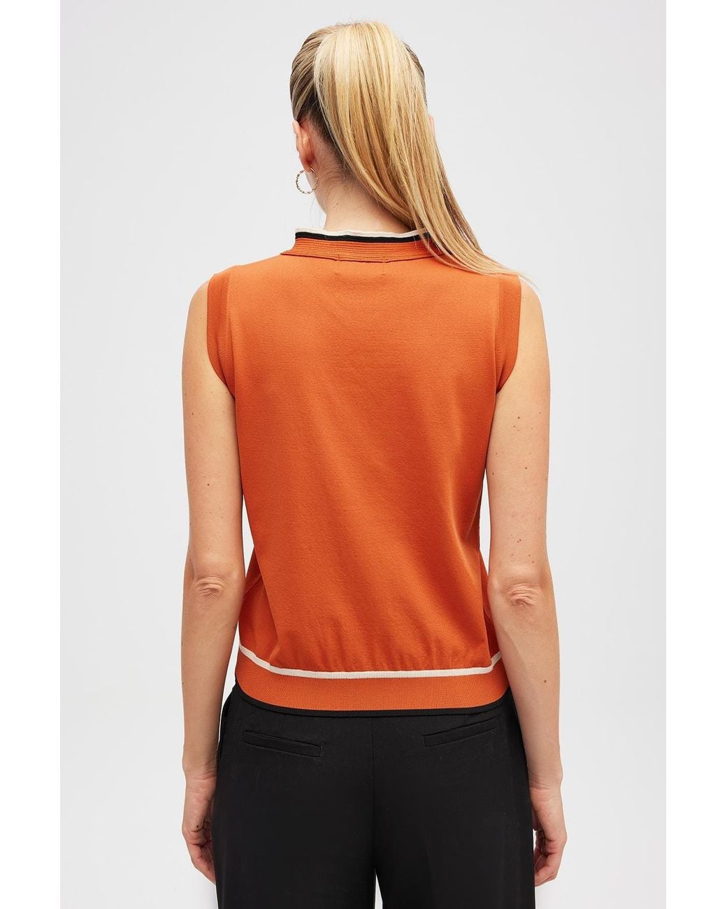 Peraluna Orange Priscilla Bow-Tied Knit Sleeveless Blouse
