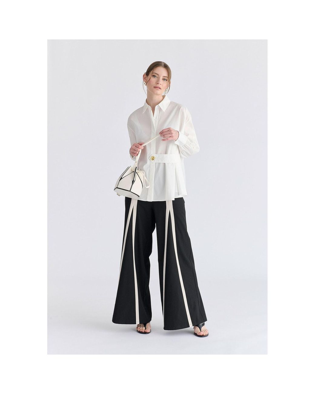 Paisie Black Contrast Detail Wide Leg Trousers