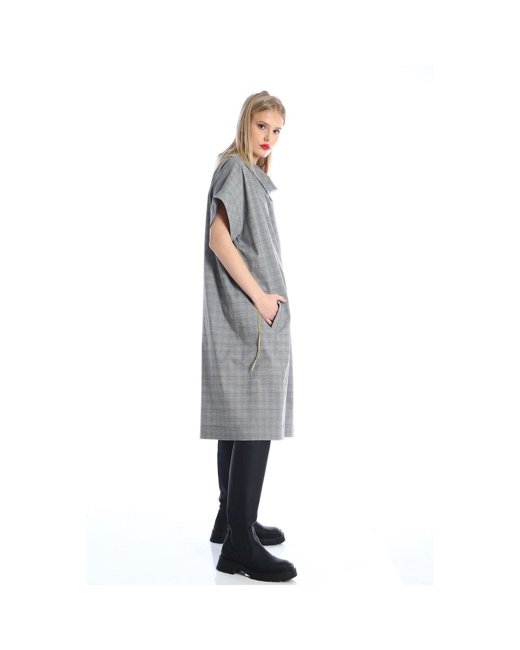Silvia Serban Gray Oversized Checkered Dress
