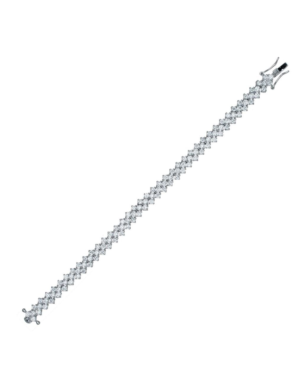Genevive Jewelry Blue Sterling Plated With Clear Cubic Zirconia Three Row Tennis Bracelet