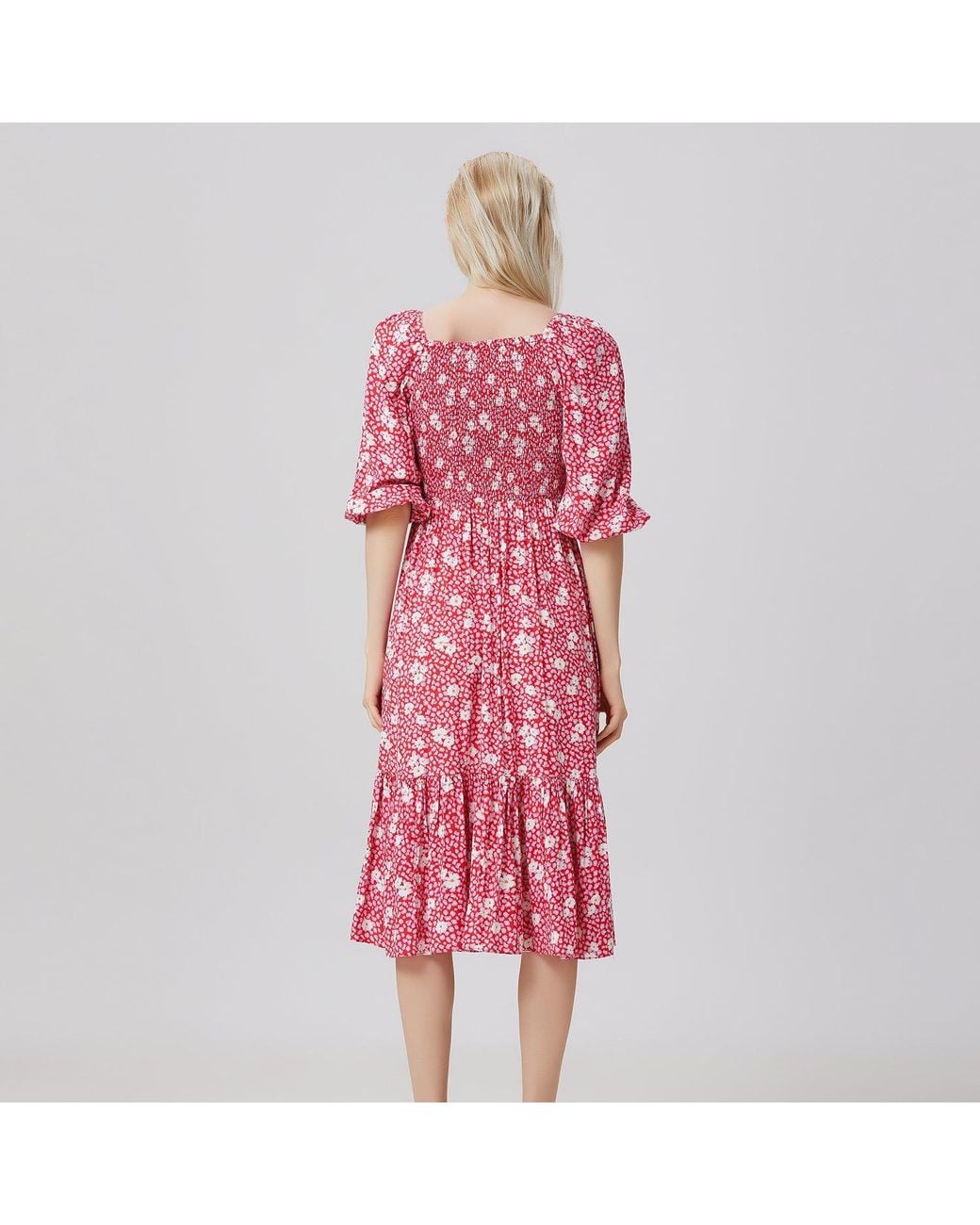 Smart and Joy Smocks Flared Dress With Flower Print