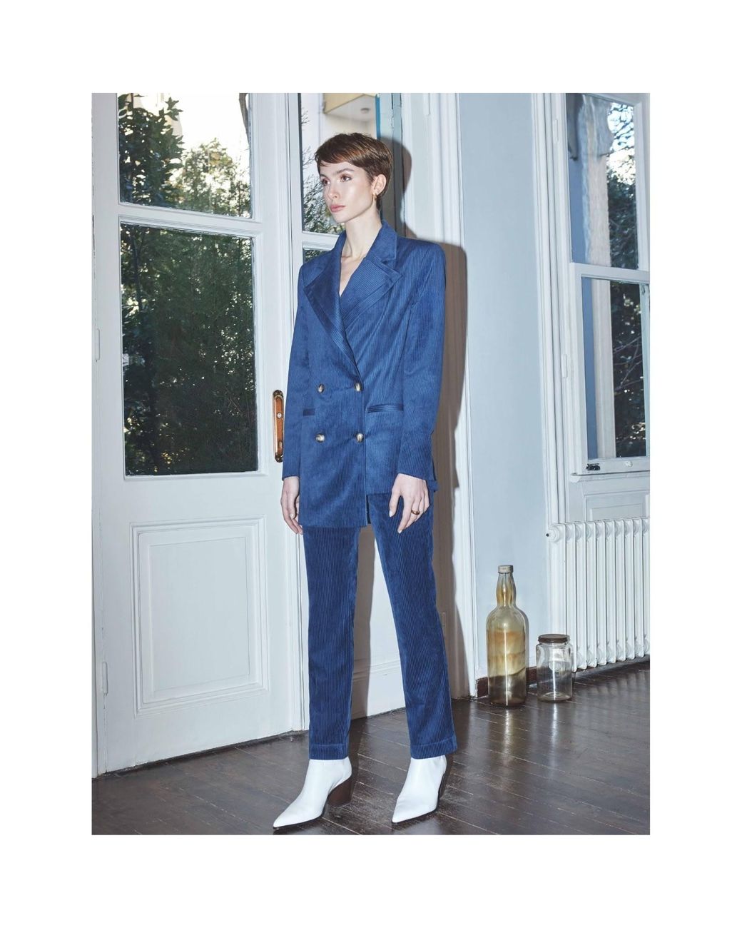 NAZLI CEREN Blue Bicolle Corduroy Jacket