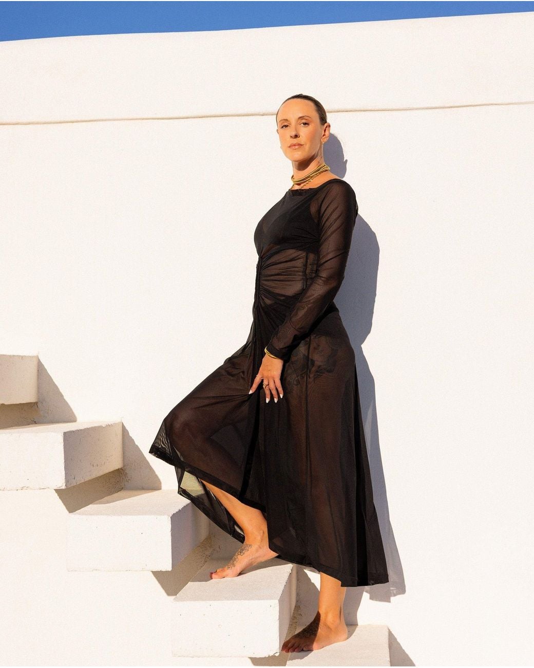 Serotone Swim Black Mesh Long Dress