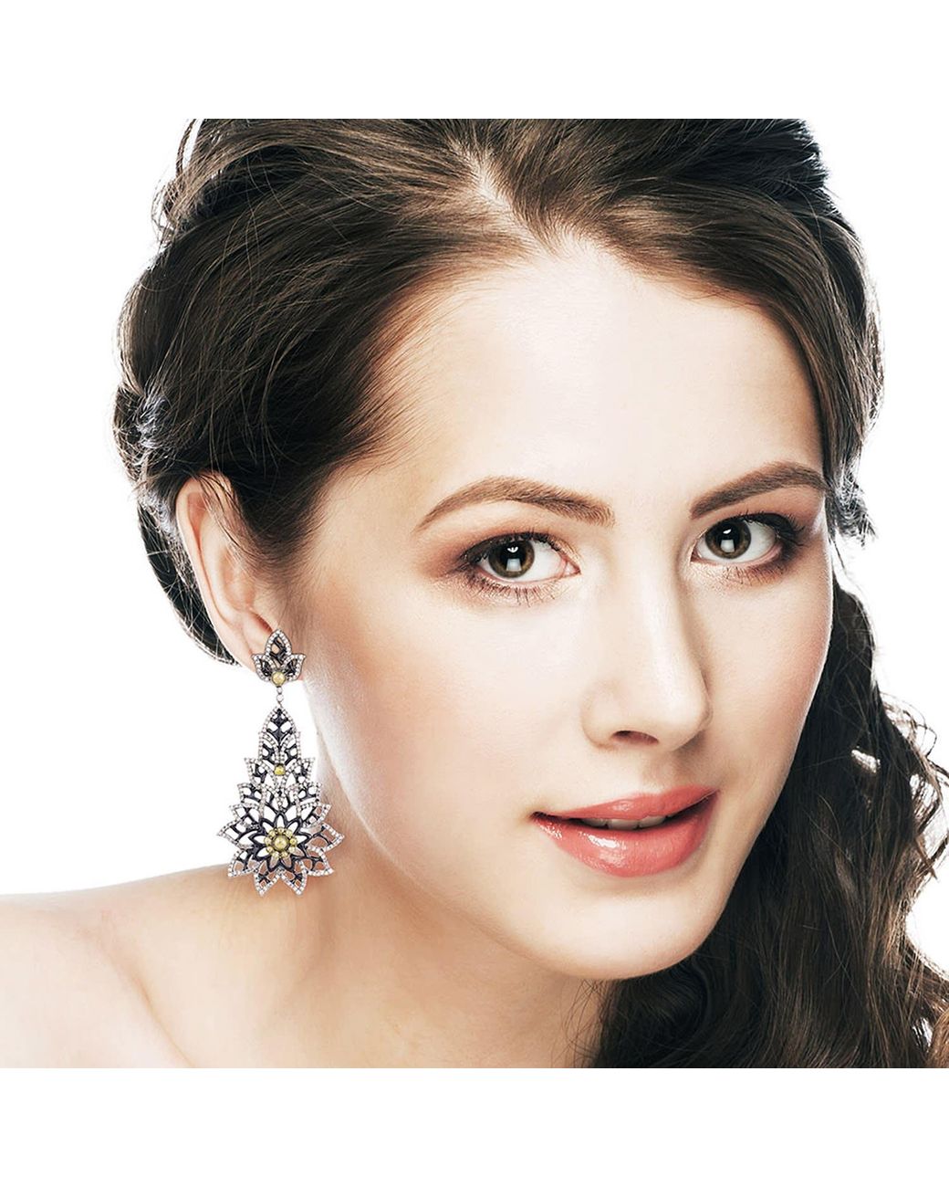 Artisan White 18K & Diamond & Enamel Floral Drop Earrings