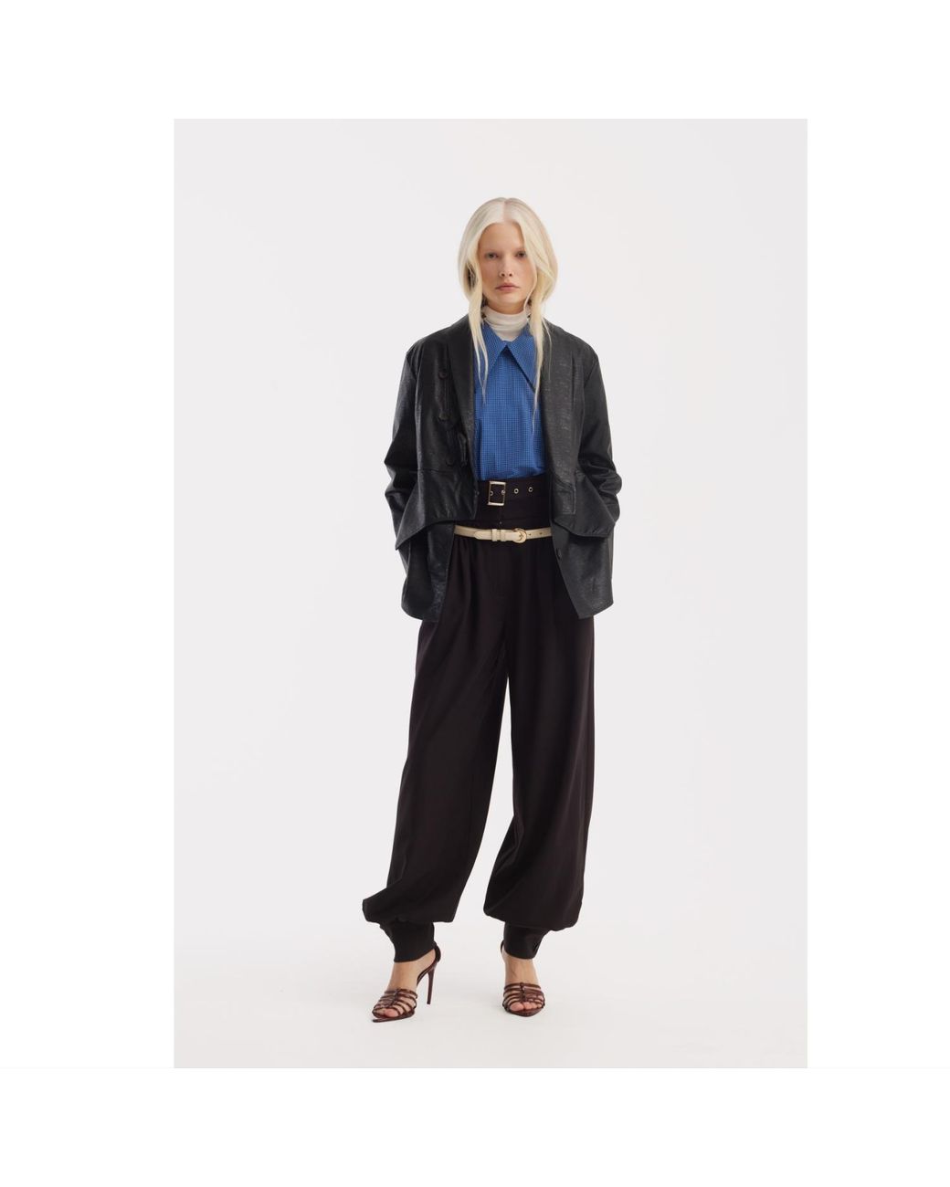 Julia Allert Blue Designer Plaid Puff Sleeve Blouse –