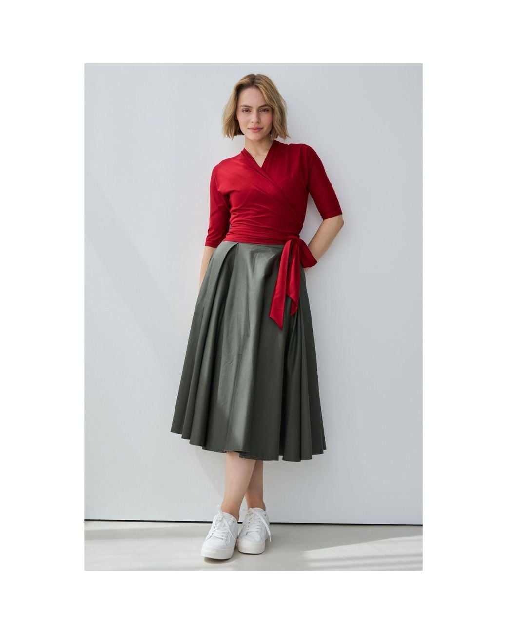 Marianna Déri Green Pleated Cotton Sateen Skirt