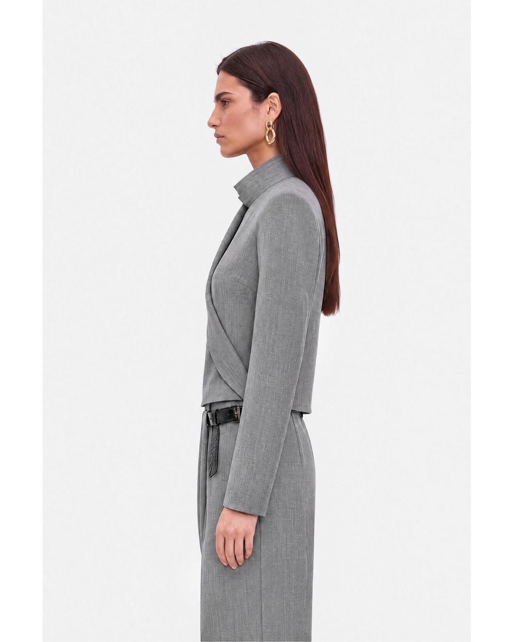 Nocturne Gray Draped Wrap Front Trousers