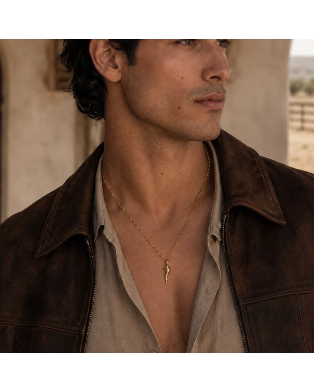 Unaloe Brown Plated Sterling Italian Horn Necklace With Cowboy Hat Detail for men