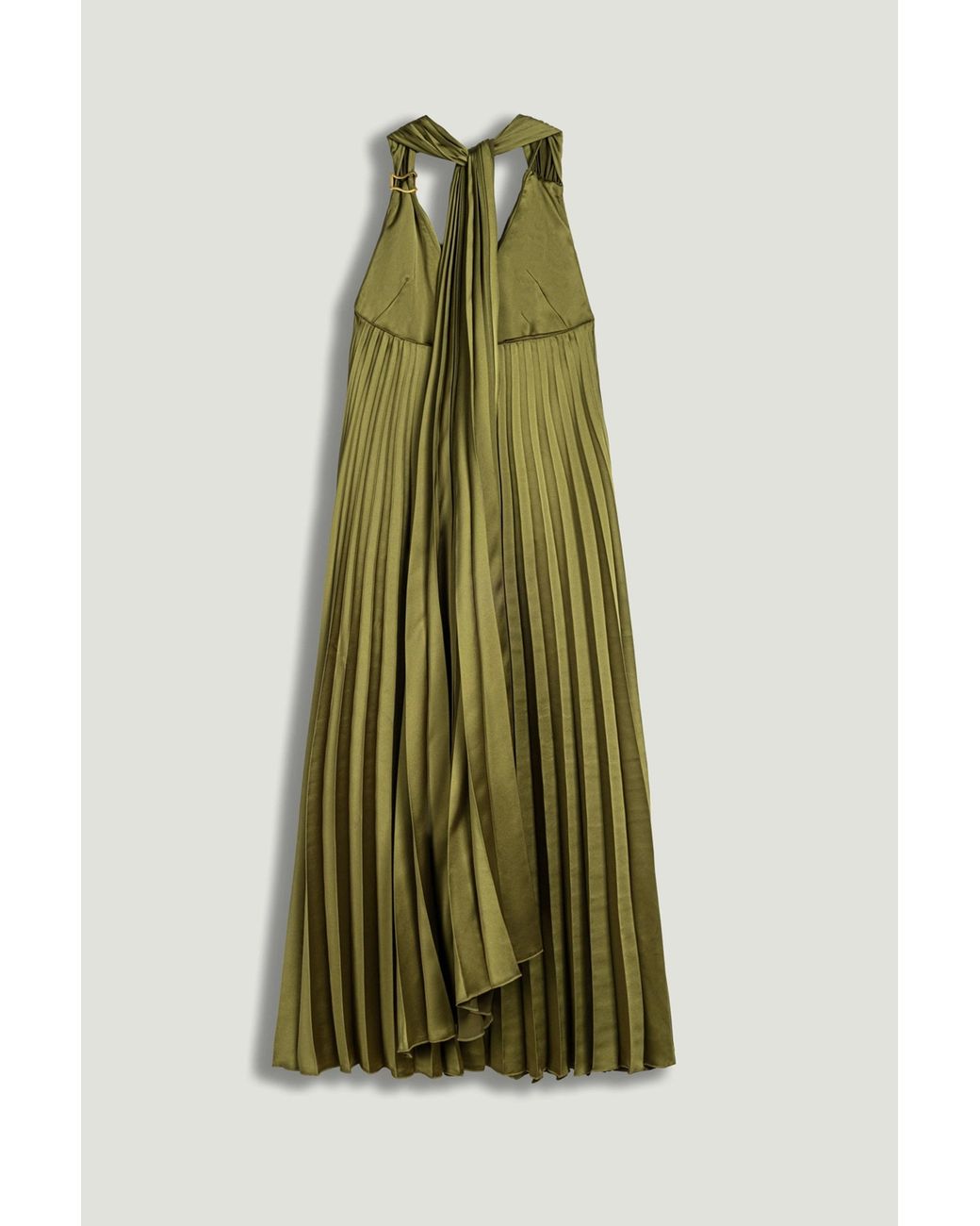 Nocturne Green Neutrals Pleated Halter Maxi Dress