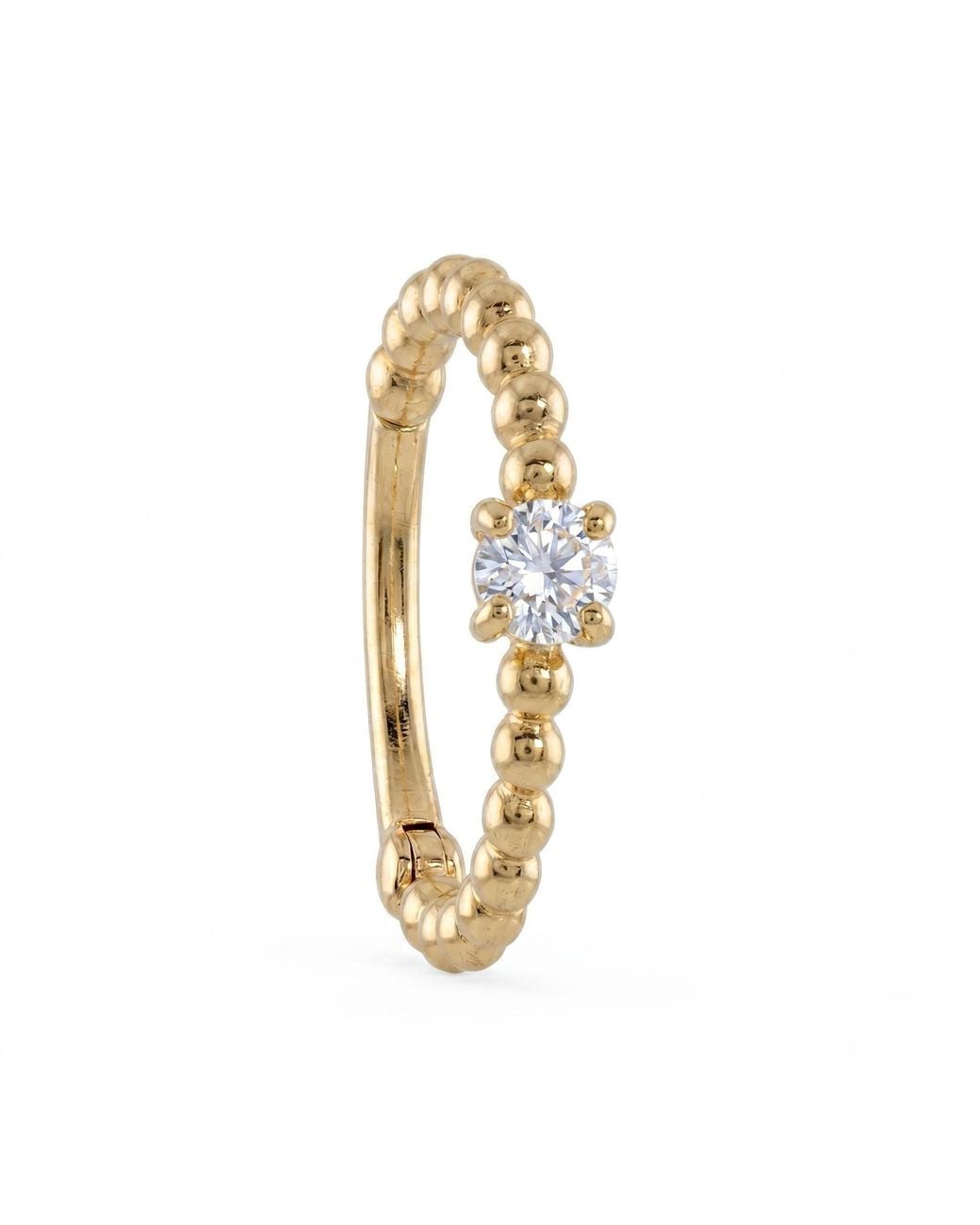 Zahav Jewelry Metallic 14K Solid 18G 10Mm Genuine Natural Diamond Beaded Clicker Hoop