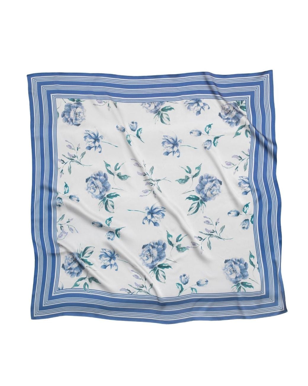 RainSisters Blue Large Floral Natural Silk Scarf