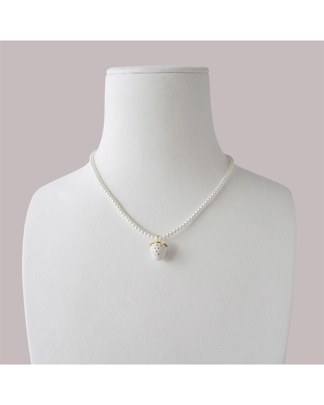 POPORCELAIN Metallic Mini Porcelain Strawberry Swarovski Pearl Necklace