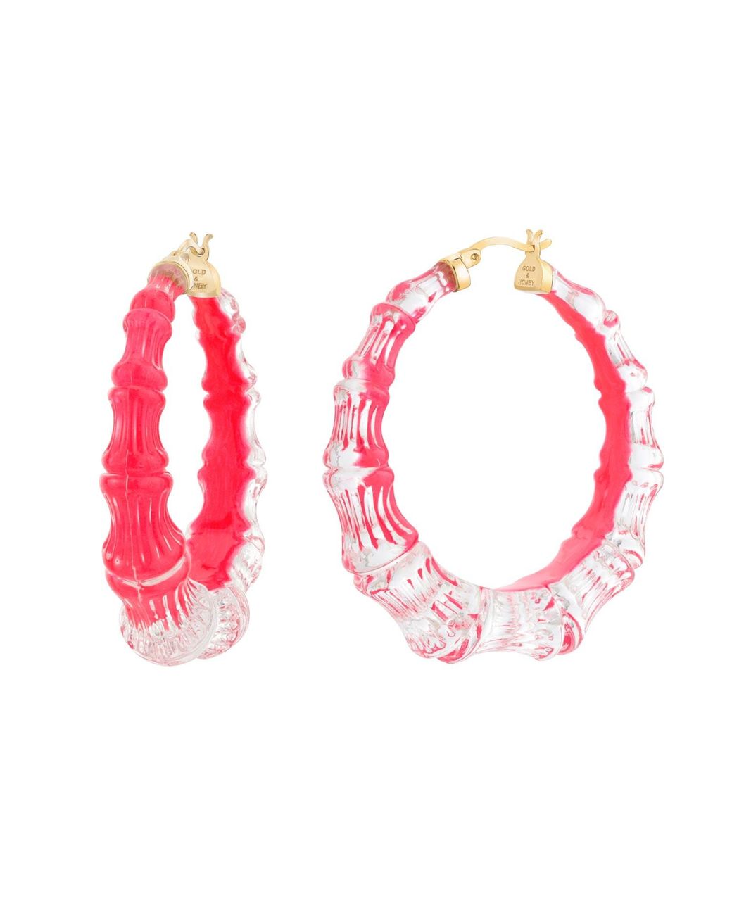 Gold & Honey Pink Bamboo Illusion Hoop Earrings