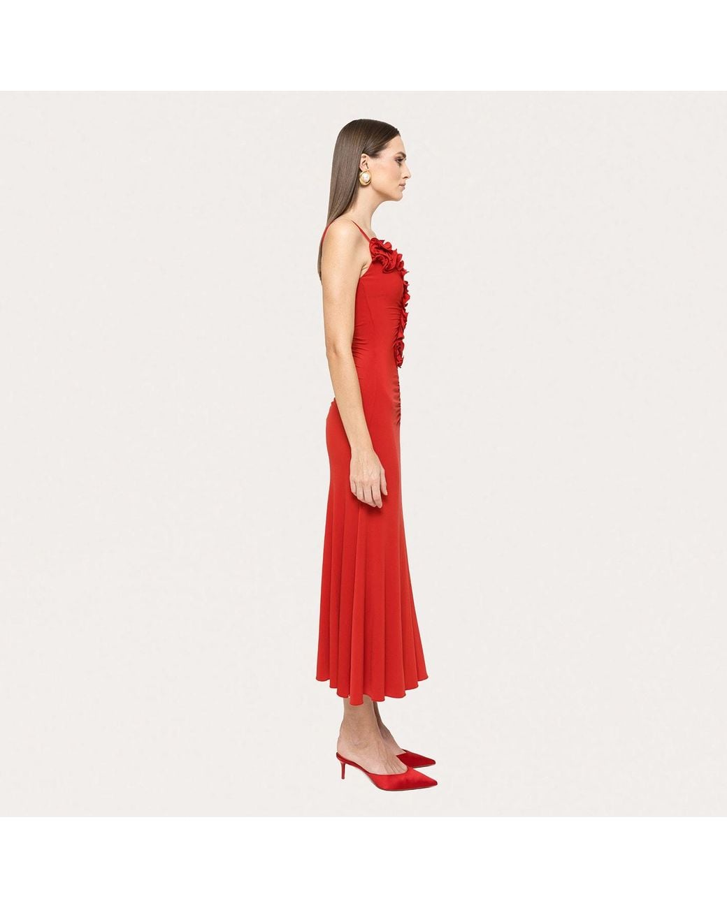 Nissa Red Floral-Applique Jersey Midi Dress