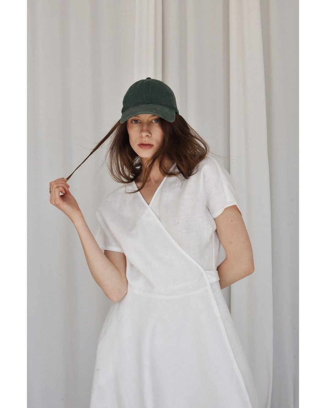 Idyllo White Linen Boho Wrapdress