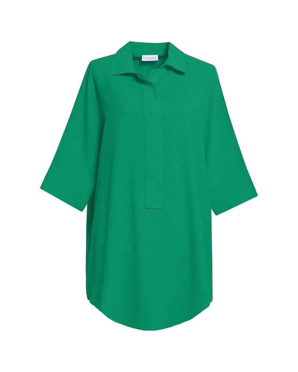 Perlavera Green Pinoly Hidden Placket Three Quarter Sleeve Tunic