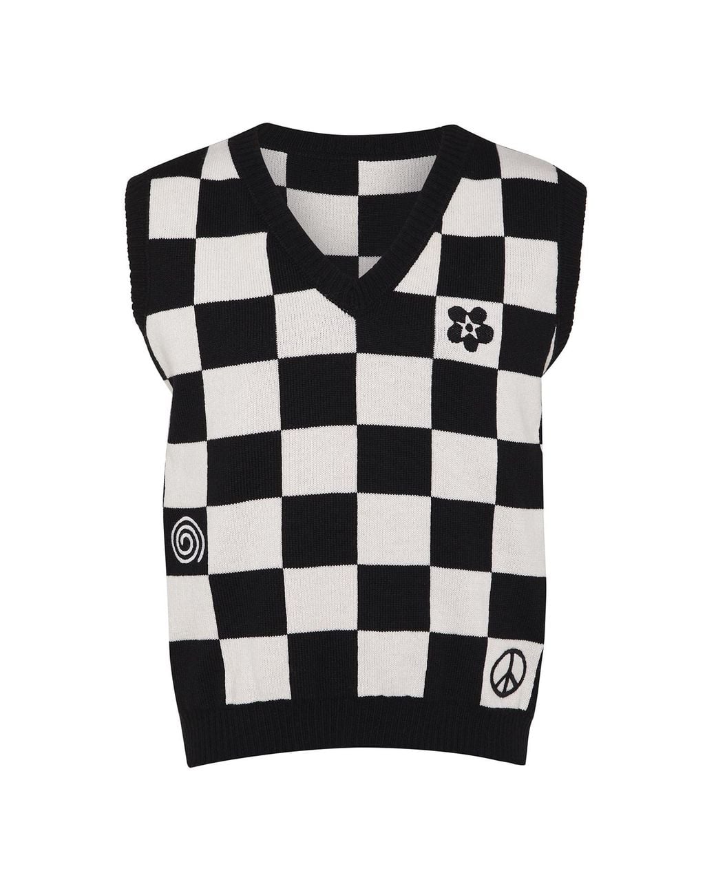 INGMARSON Black Embroidered Checked Wool & Cashmere Vest for men