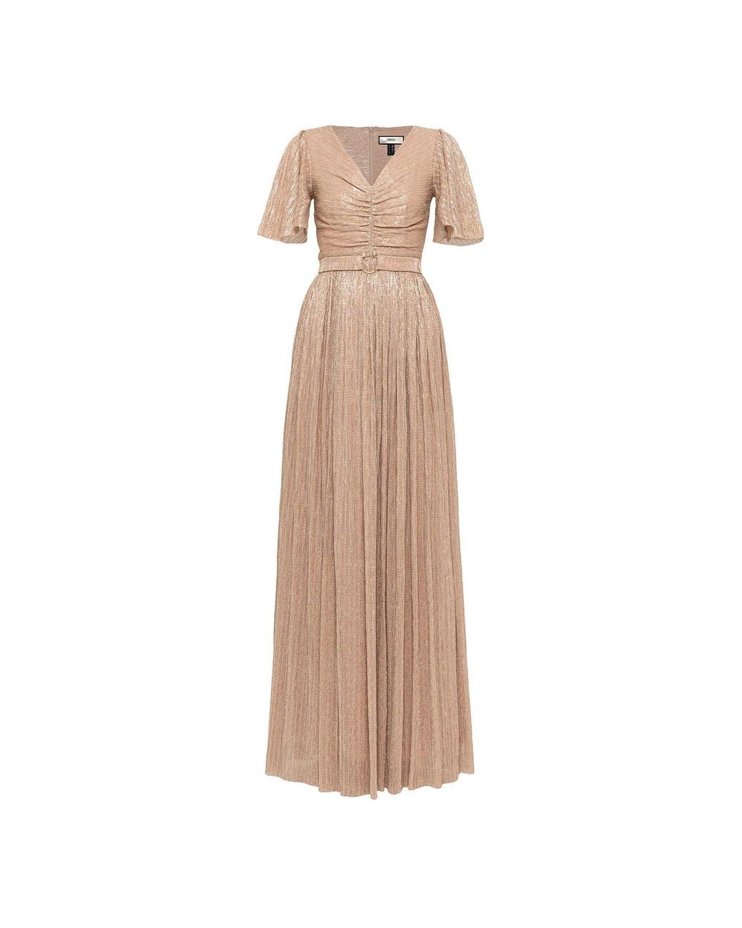 Nissa Natural Neutrals Sequin-Applique Maxi Dress Nude