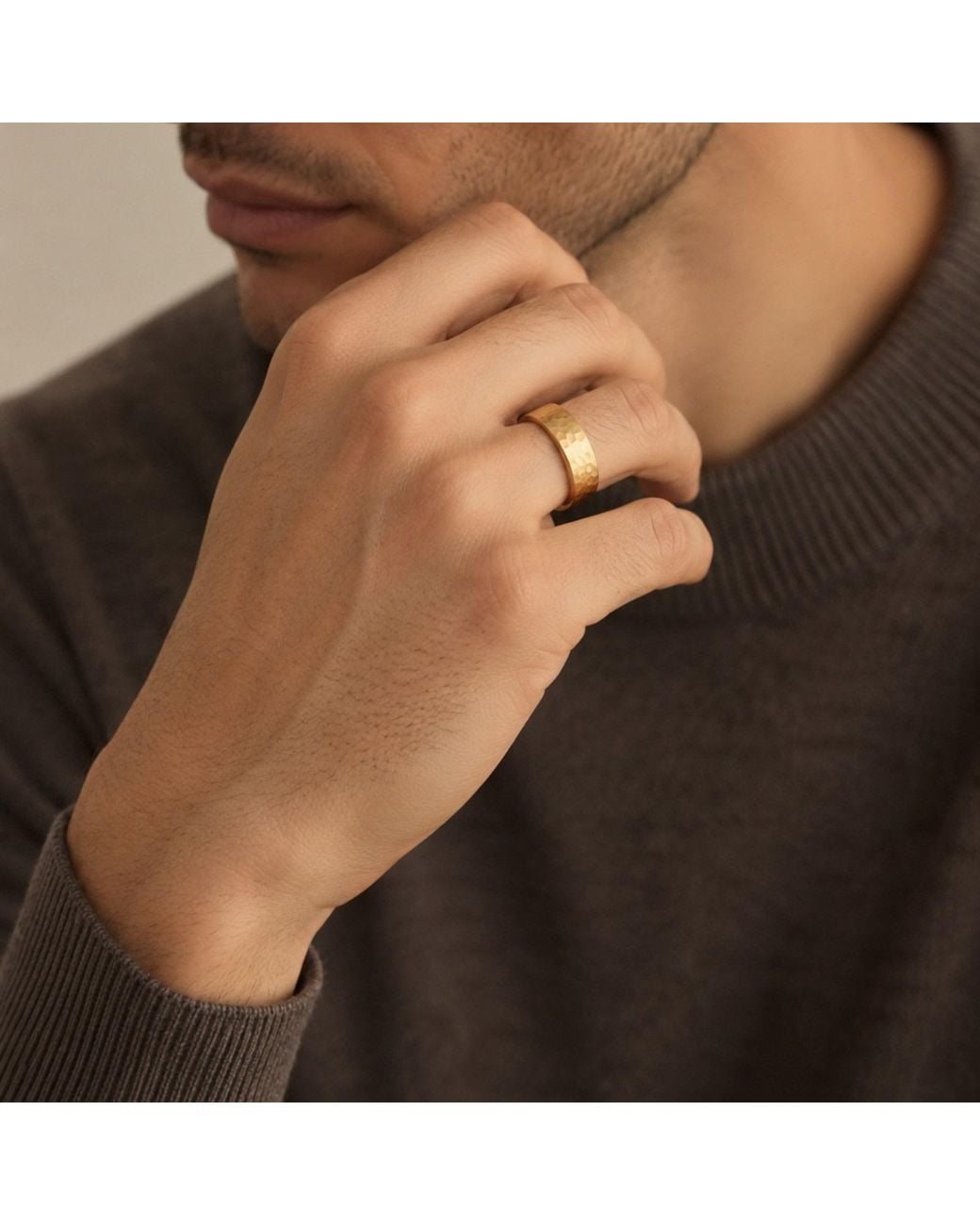 Unaloe Metallic Elegant Plated Hammered French-Style Band For for men