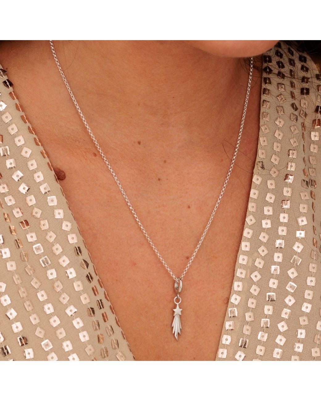 Lily Charmed Metallic Sterling Shooting Star Charm Necklace