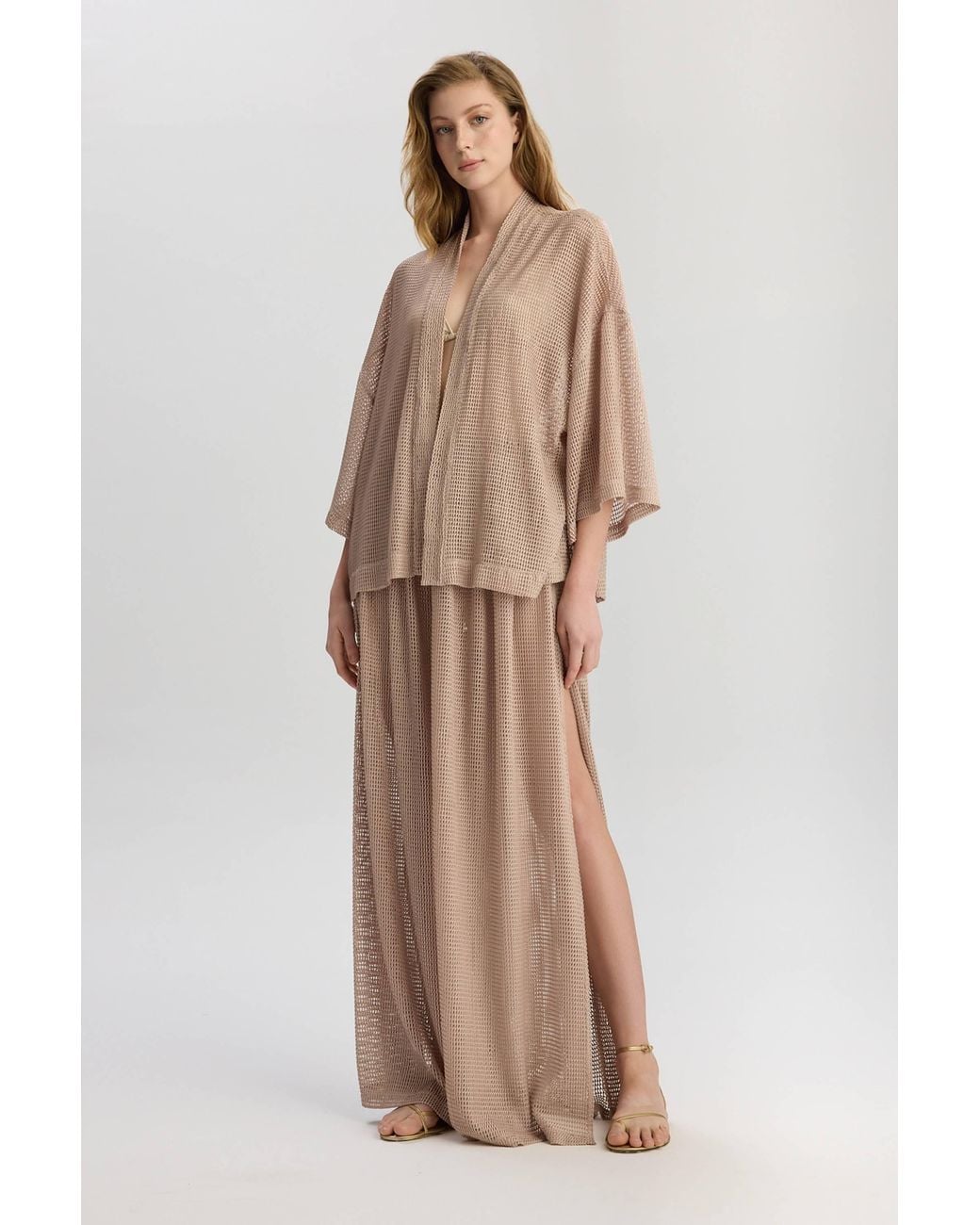 Lilamie Natural Carmen Loose Fit Long Sleeve Summer Kimono Top