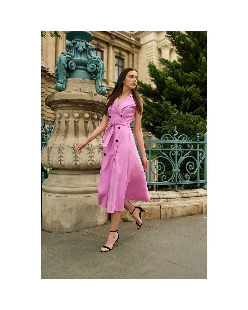 AVENUE No.29 Pink Viscose Midi Trench Dress