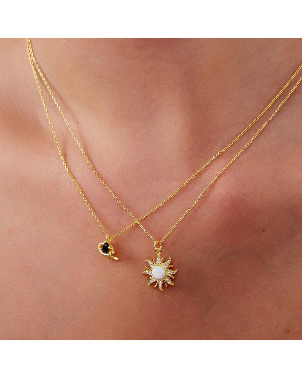 Spero London Metallic Opal Sun & Sunburst Necklace