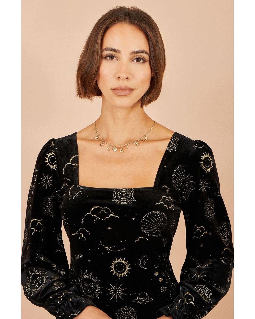 Yumi' Black Velvet Cosmic Print Top