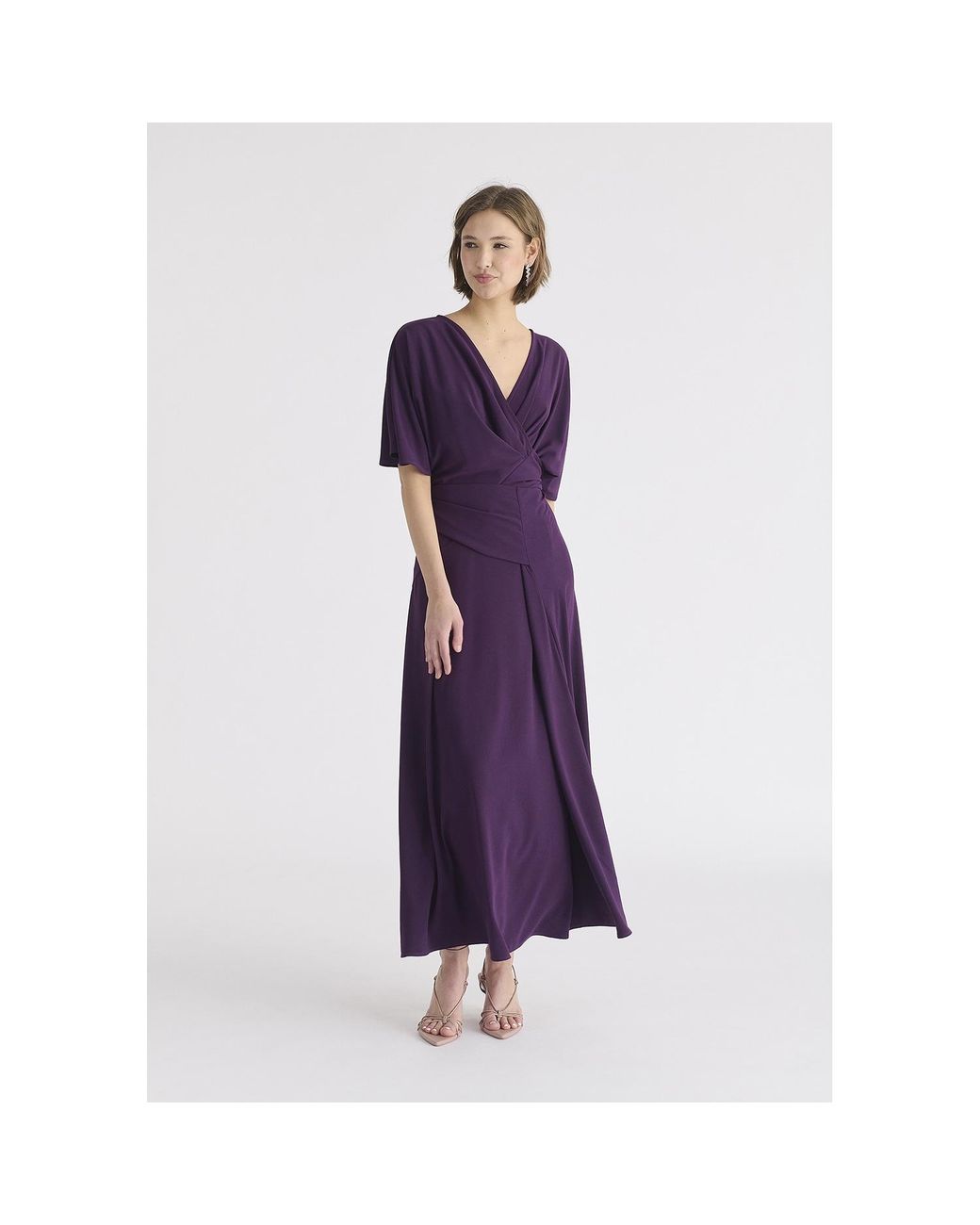 Paisie Purple Flare Sleeves Maxi Wrap Dress