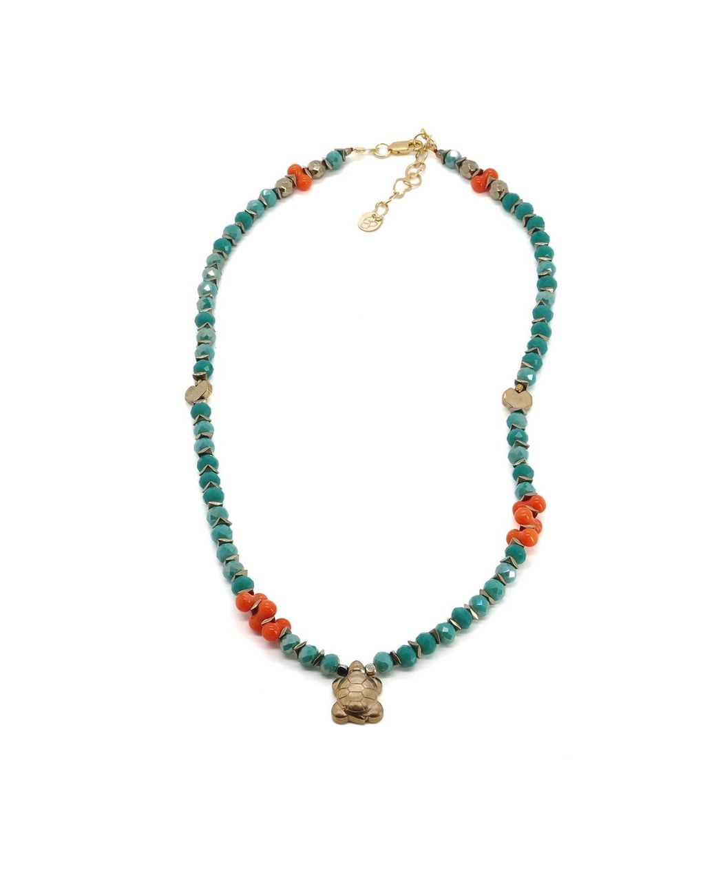 Ebru Jewelry Blue Turtle Blessing Crystal & Coral Beaded Necklace