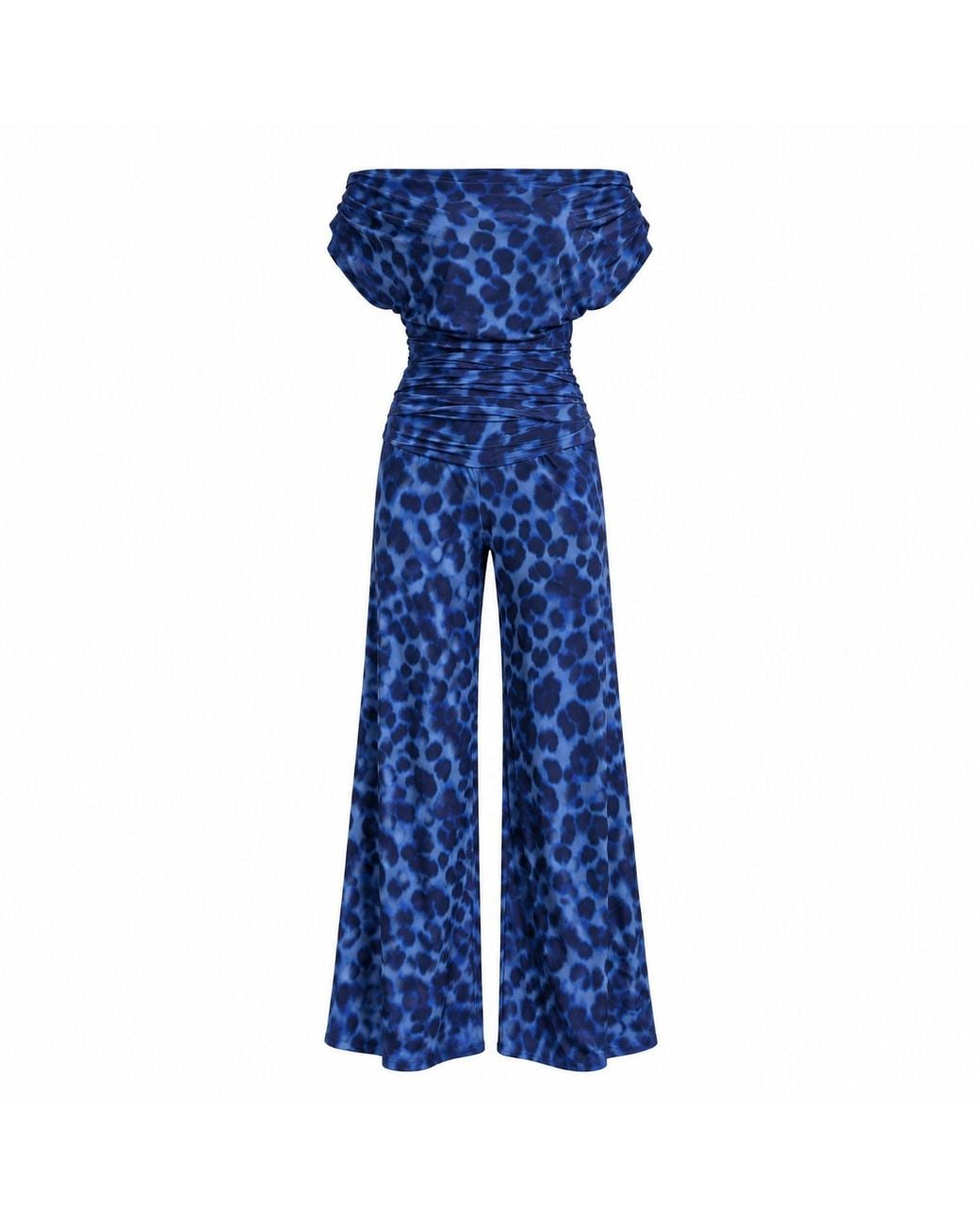 Atom Label Blue Carbon Bardot Wide Leg Jumpsuit