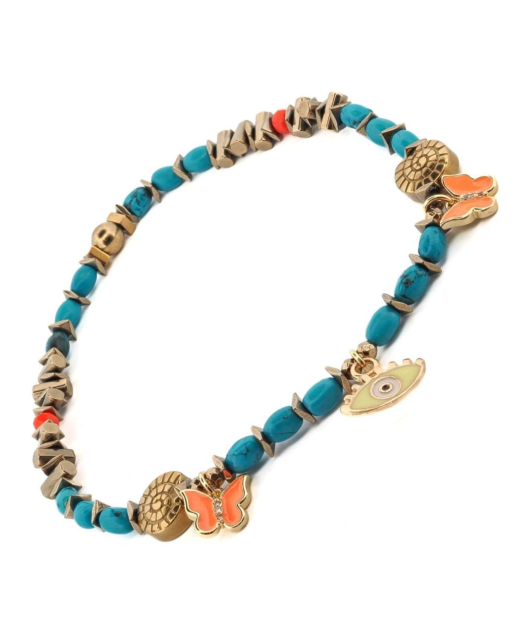 Ebru Jewelry Blue Evil Eye & Butterfly Sunset Glow Beaded Anklet