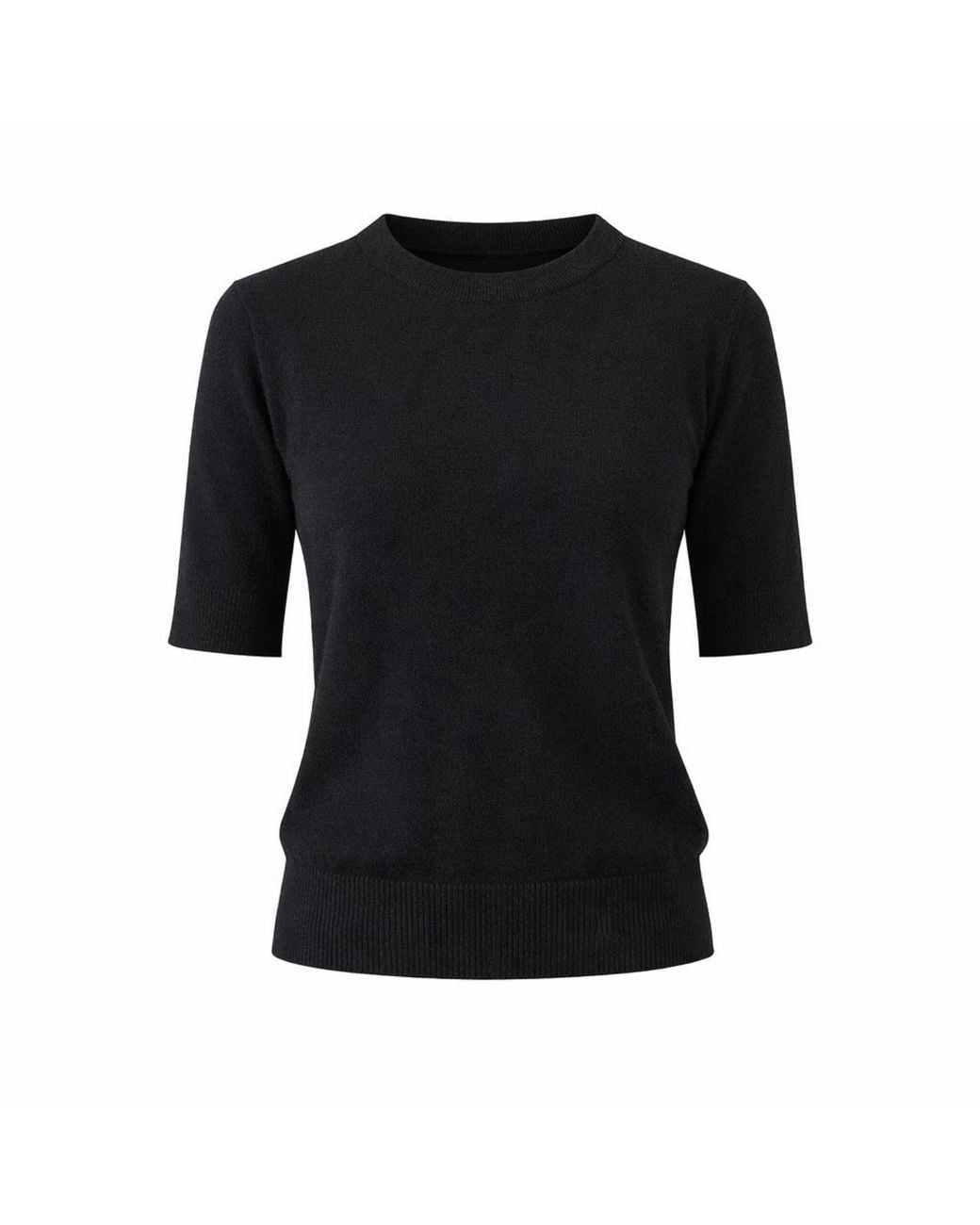 Nuvv Collection Black Cashmere And Wool Blend Short Sleeve Sweater – Premium Italian Yarn