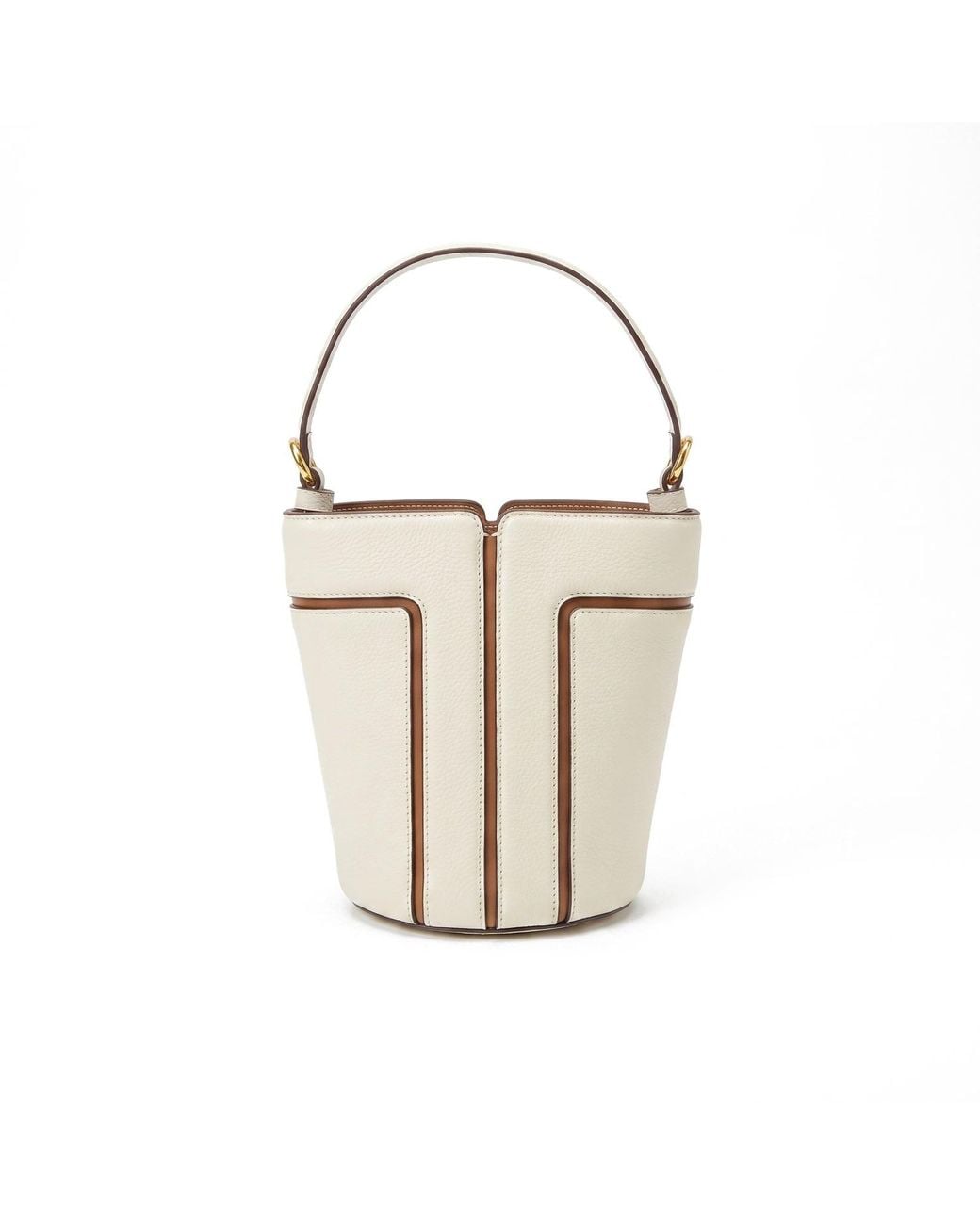 Modenaire White Neutrals Structured Mini Bucket Bag With Top Handle And Crossbody Strap