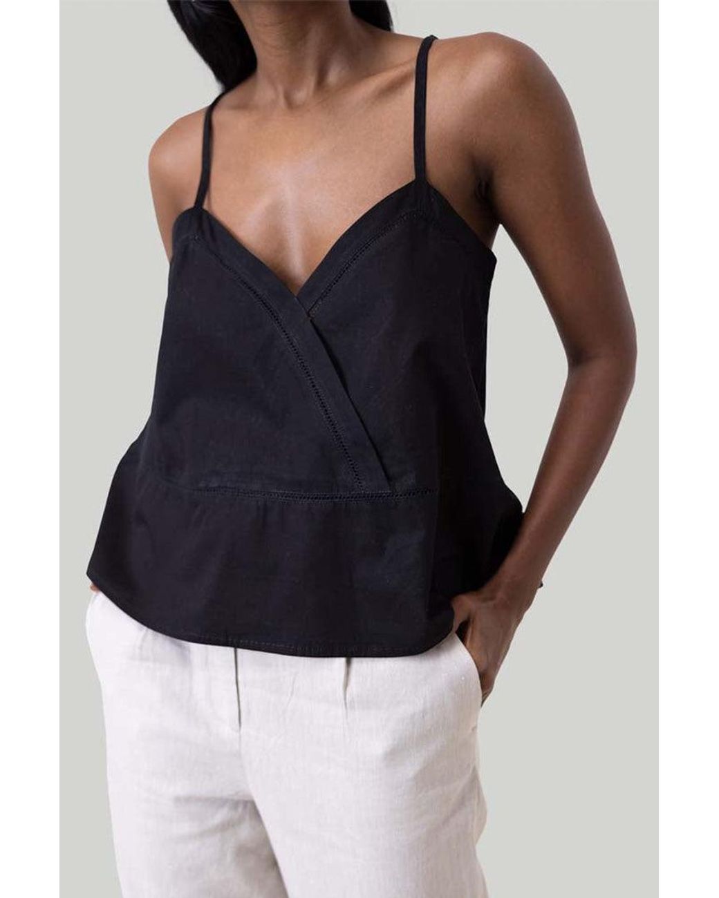 REISTOR Black V-Neck Cotton Camisole With Lace