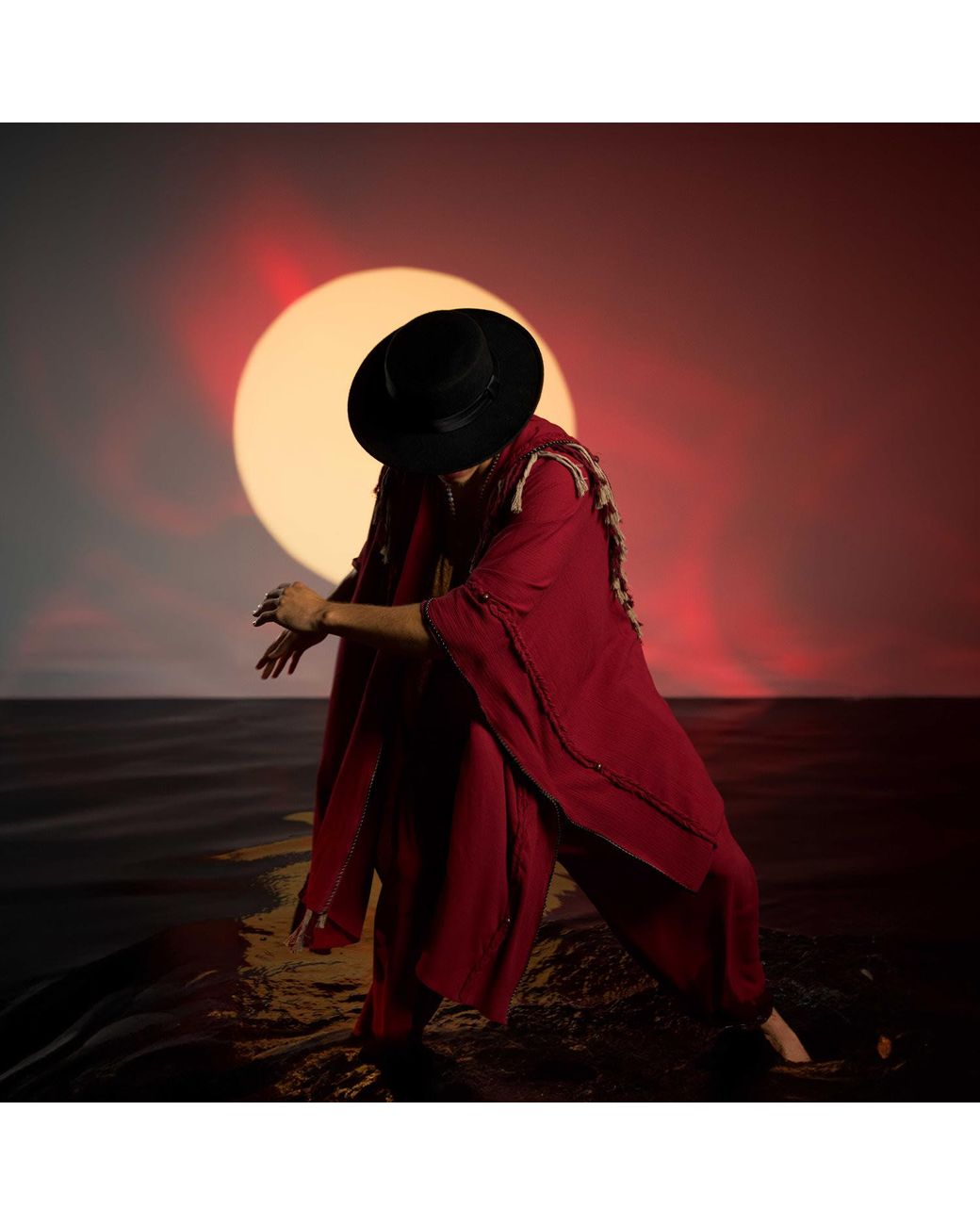 Zhenabia Red Sidra Poncho