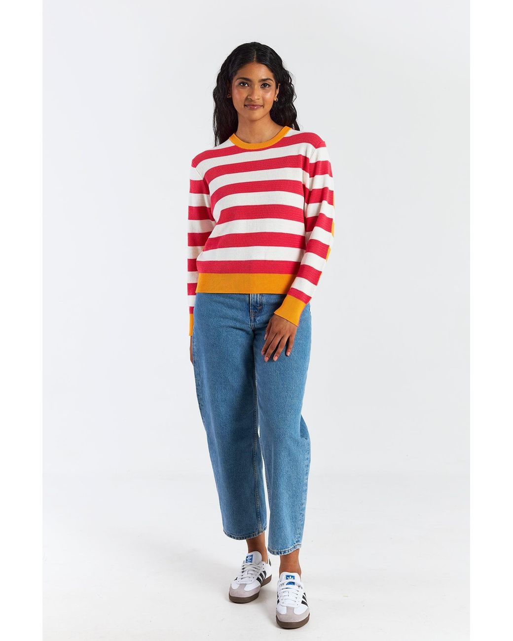 Brodie Cashmere Red Mesh Stripe Crew