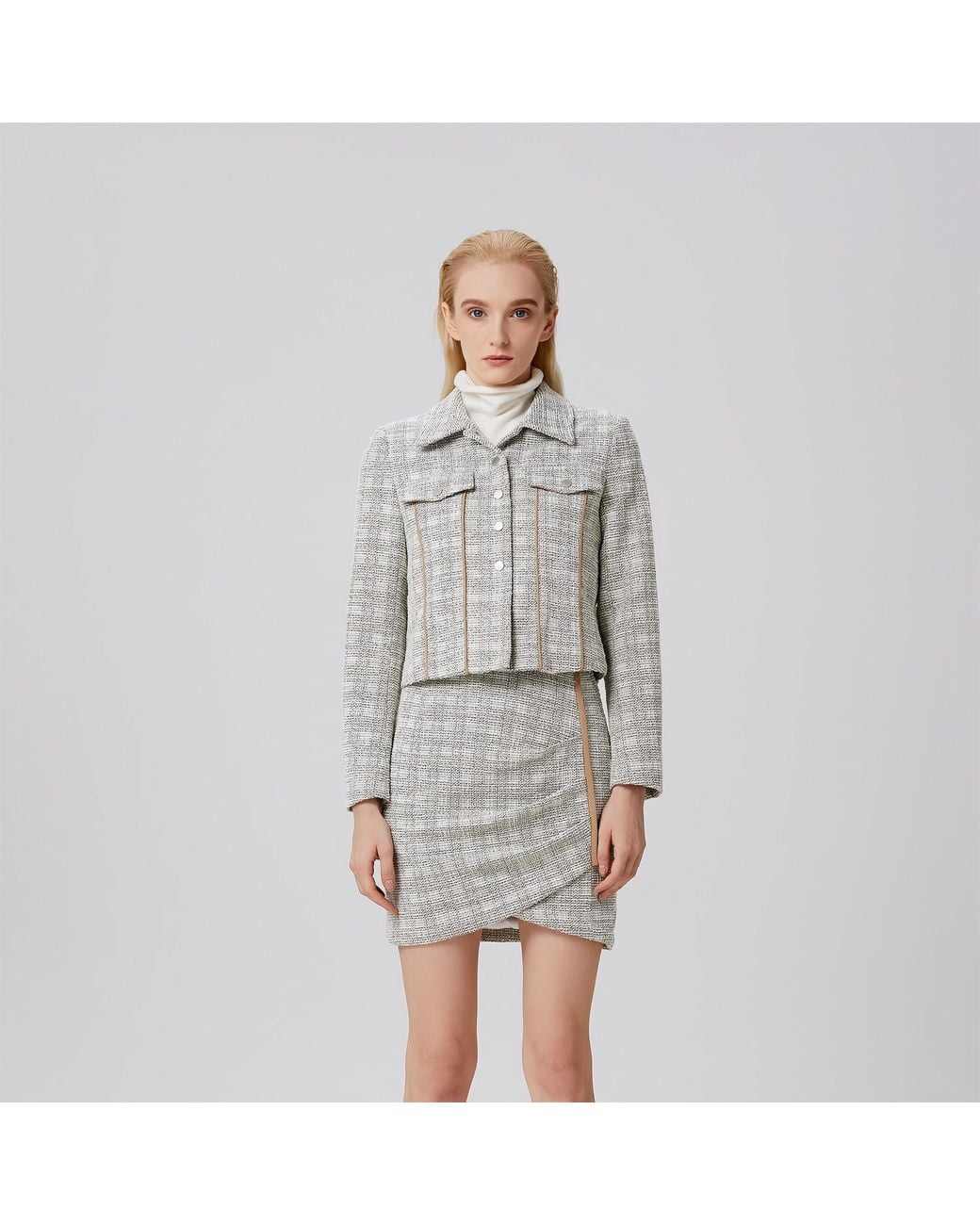 Smart and Joy Gray Crop Jacket With Pocket Flaps And Bias