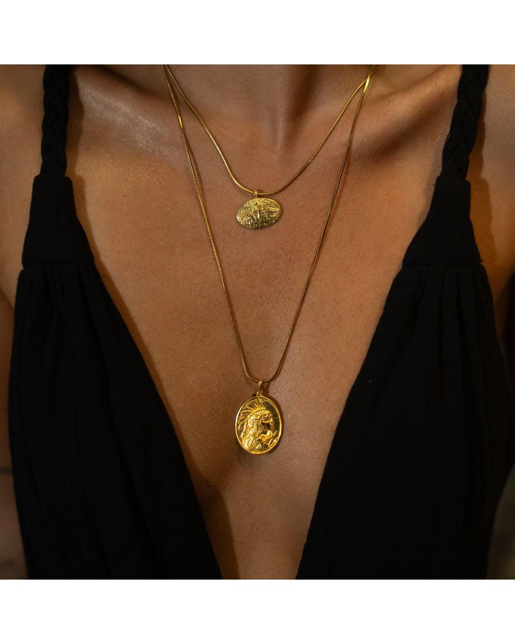 Ebru Jewelry Metallic Golden Warrior Goddess Medallion Necklace