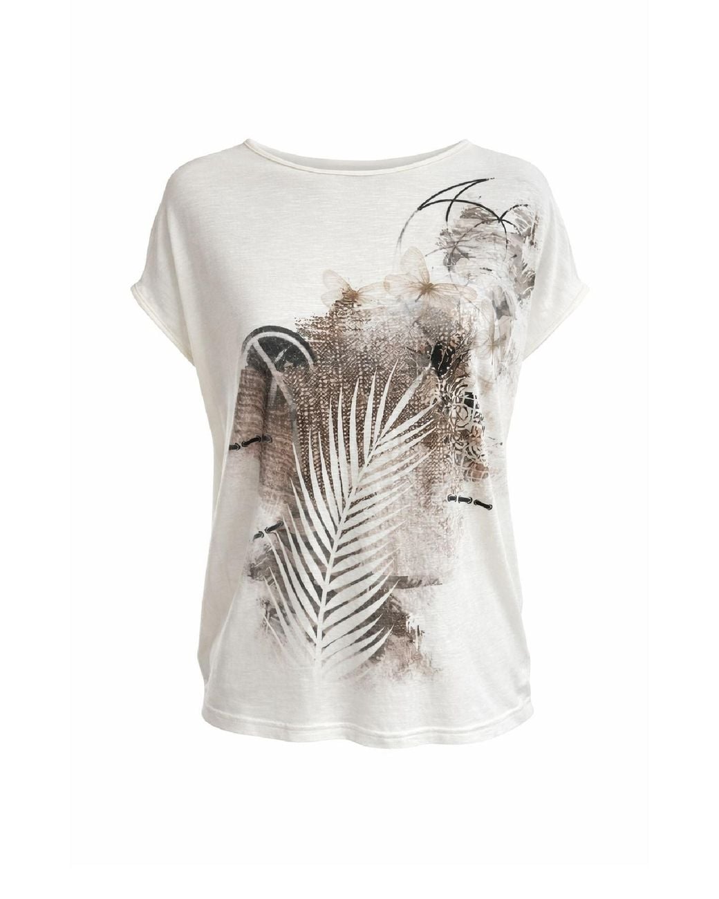 Conquista White Printed Relaxed-Fit Short Sleeve Top